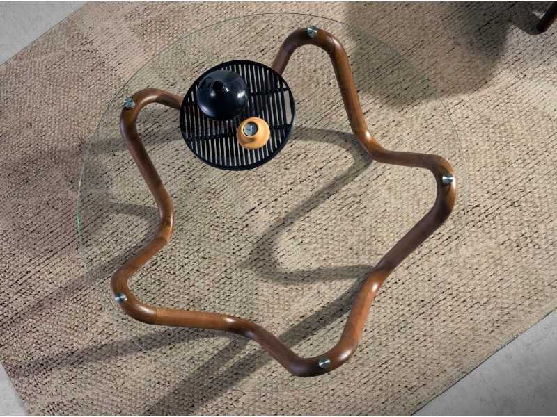 Round coffee table with tempered glass top - PATMOS