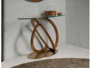 Oval console table made of solid wood and tempered glass top - PATMOS