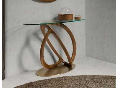 Oval console table made of solid wood and tempered glass top - PATMOS