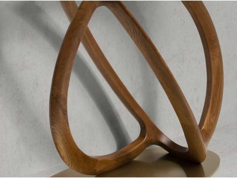 Oval console table made of solid wood and tempered glass top - PATMOS