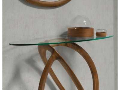 Oval console table made of solid wood and tempered glass top - PATMOS