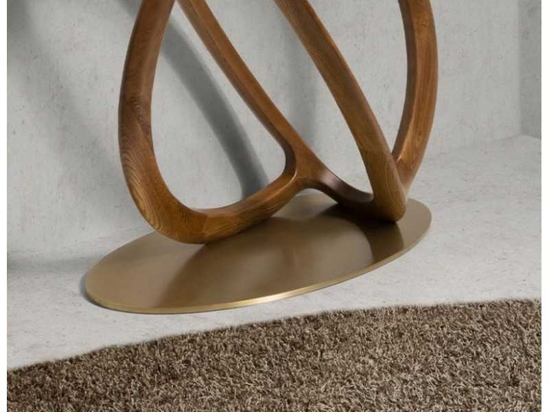 Oval console table made of solid wood and tempered glass top - PATMOS
