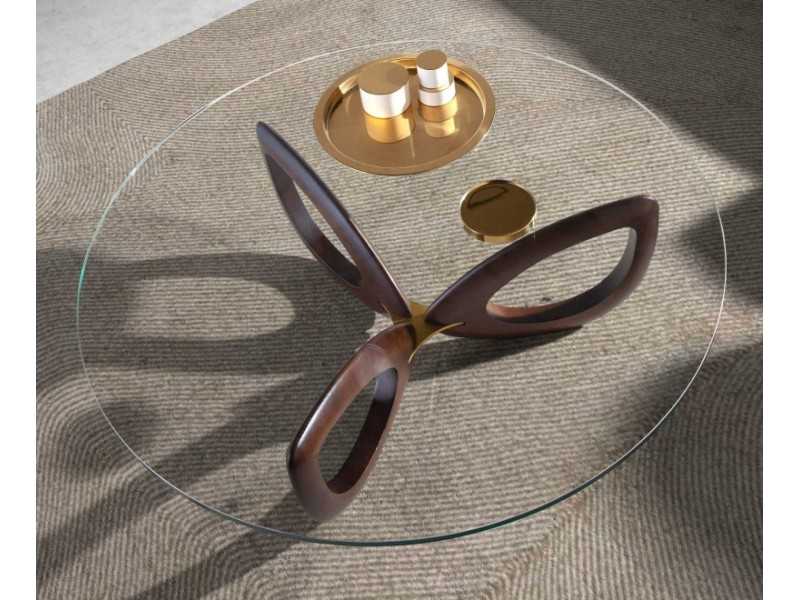 Round solid wood coffee table with tempered glass top - AILES