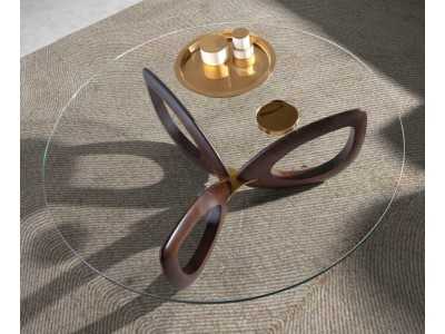 Table basse ronde en bois massif et plateau en verre trempé - AILES