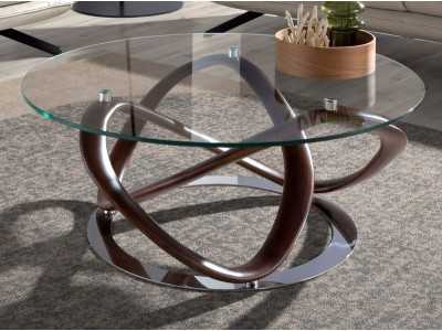 Table basse ronde en bois massif et plateau en verre - MADAME