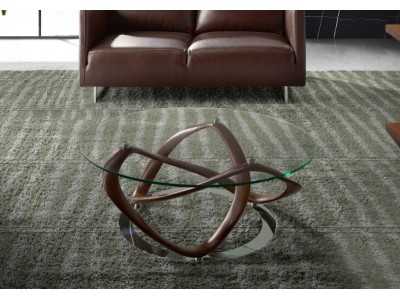Table basse ronde en bois massif et plateau en verre - MADAME