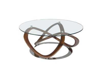 Table basse ronde en bois massif et plateau en verre - MADAME