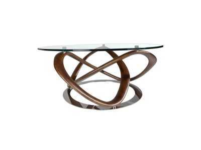 Table basse ronde en bois massif et plateau en verre - MADAME