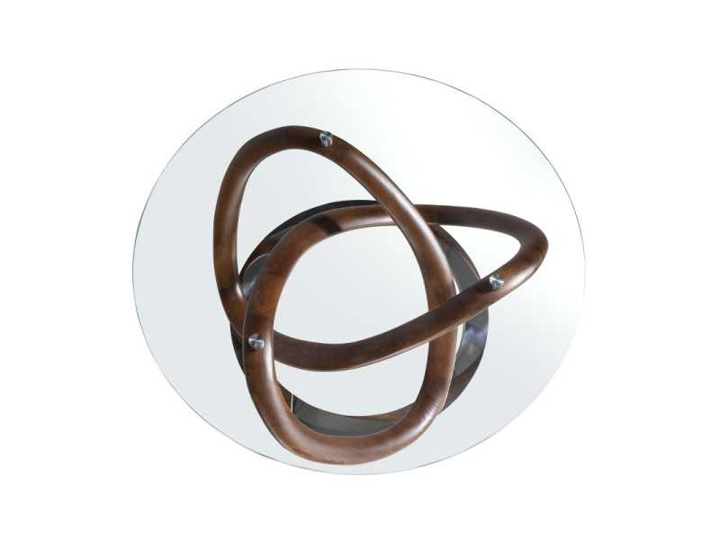 Round solid wood coffee table with glass top - MADAME