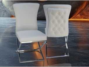 Upholstered designer chair with polished stainless steel frame - ANELISE