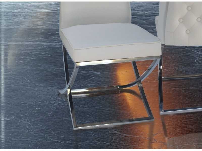 Chaise design tapissé avec structure en acier inoxydable poli - ANELISE