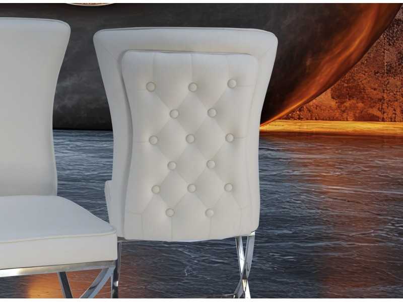 Chaise design tapissé avec structure en acier inoxydable poli - ANELISE
