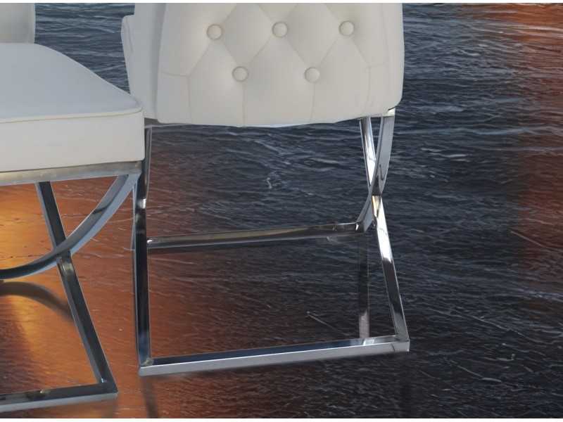 Chaise design tapissé avec structure en acier inoxydable poli - ANELISE