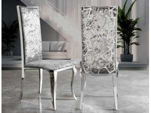 Upholstered designer chair with polished stainless steel frame - ALODIE