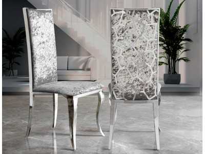 Upholstered designer chair with polished stainless steel frame - ALODIE Upholstered designer chair with polished stainless steel frame - ALODIE