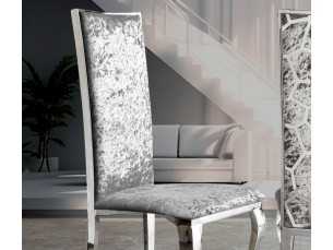 Upholstered designer chair with polished stainless steel frame - ALODIE 2
