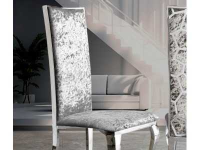 Silla tapizada de diseño con estructura en acero inoxidable - ALODIE