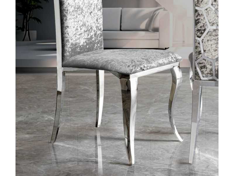 Upholstered designer chair with polished stainless steel frame - ALODIE