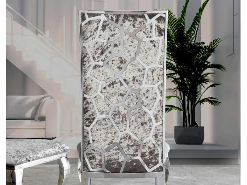 Upholstered designer chair with polished stainless steel frame - ALODIE