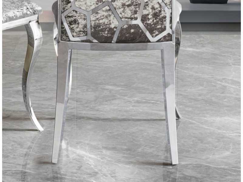 Upholstered designer chair with polished stainless steel frame - ALODIE