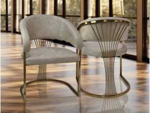 Silla de diseño tapizada en terciopelo con estructura en acero inoxidable dorado - ADALENE GOLD