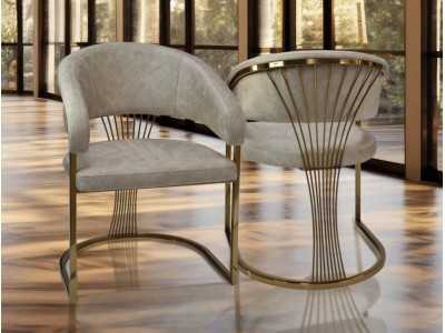 Chaise design tapissée de velours avec structure en acier inoxydable doré - ADALENE GOLD