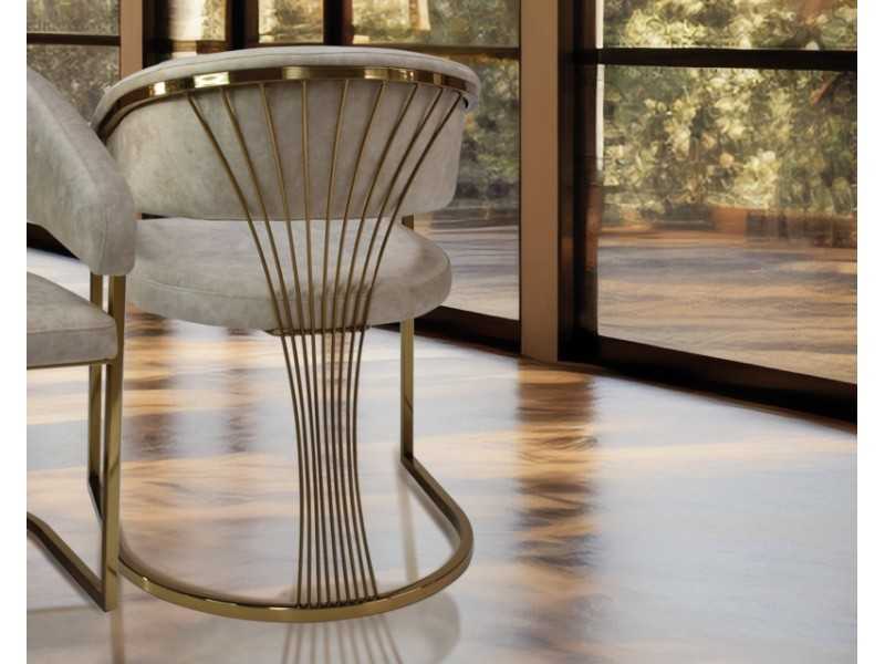 Silla de diseño tapizada en terciopelo con estructura en acero inoxidable dorado - ADALENE GOLD