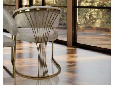 Silla de diseño tapizada en terciopelo con estructura en acero inoxidable dorado - ADALENE GOLD