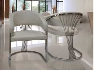 Chaise design tapissé de cuir synthétique avec structure en acier inoxydable poli - ADALENE SILVER