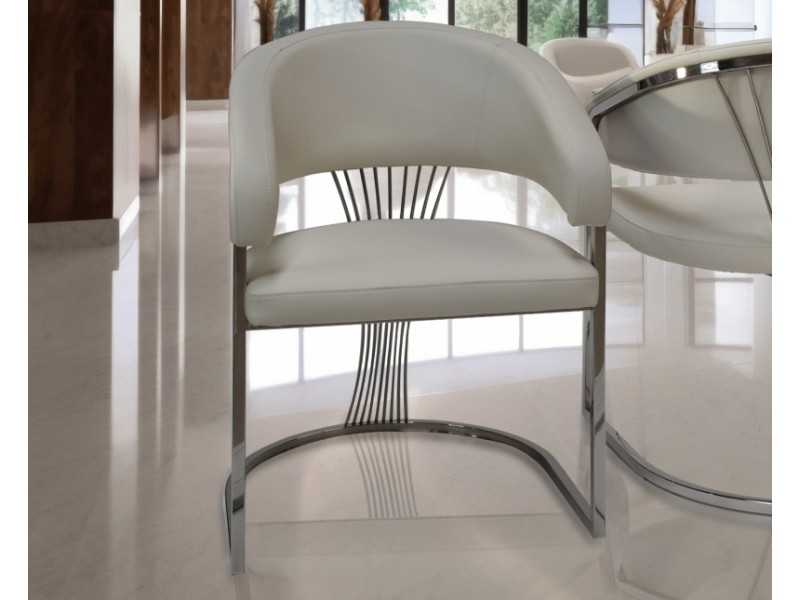 Designer chair upholstered in faux leather with stainless steel frame - ADALENE SILVER