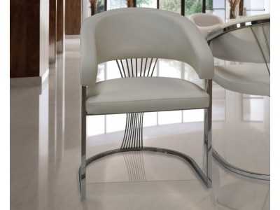 Designer chair upholstered in faux leather with stainless steel frame - ADALENE SILVER