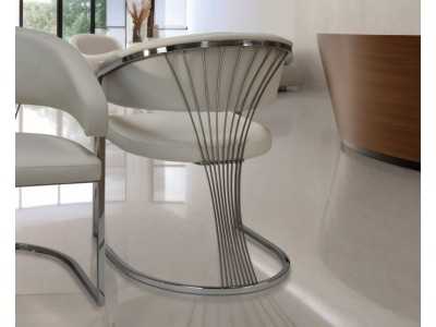 Chaise design tapissé de cuir synthétique avec structure en acier inoxydable - ADALENE SILVER