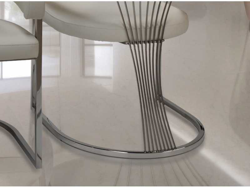 Chaise design tapissé de cuir synthétique avec structure en acier inoxydable poli - ADALENE SILVER