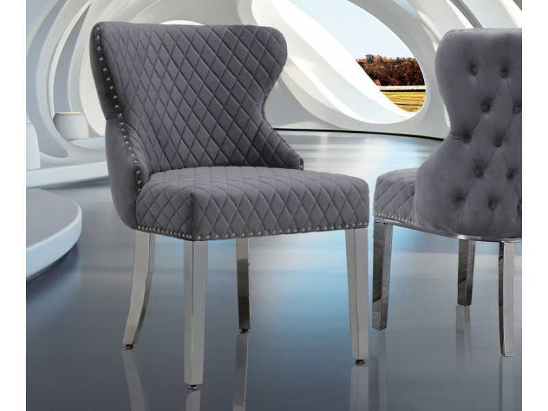 Chaise design tapissée de velours avec pieds en acier inoxydable - ANATH