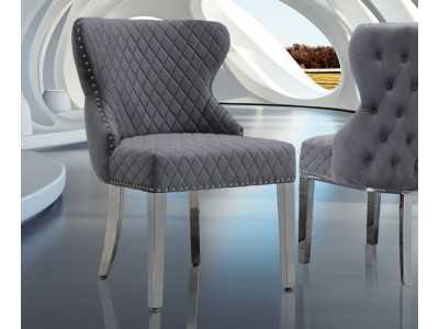 Chaise design tapissée de velours avec pieds en acier inoxydable - ANATH