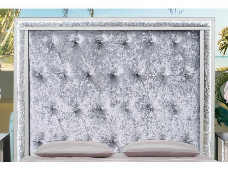 Tête de lit miroir avec plafond central tapissé de capitonne avec boutons - AALIYAH