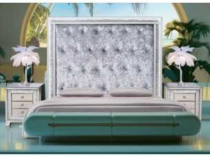 Headboard with mirror and central panel upholstered in capitonne with crystal buttons - AALIYAH