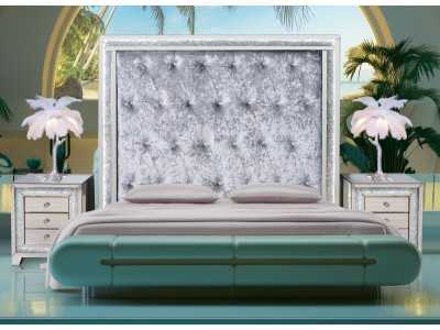 Tête de lit miroir avec plafond central tapissé de capitonne avec boutons - AALIYAH Tête de lit miroir avec plafond central tapissé de capitonne avec boutons - AALIYAH