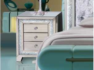 Mirrored bedside table with 3 drawers and LED light - AALIYAH A