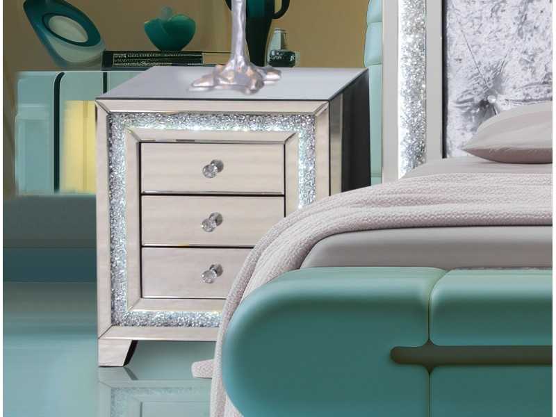 Mirrored bedside table with 3 drawers and LED light - AALIYAH A