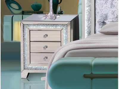 Mirrored bedside table with 3 drawers and LED light - AALIYAH A Mirrored bedside table with 3 drawers and LED light - AALIYAH A