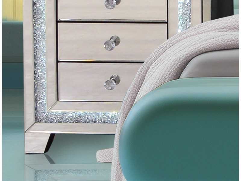Mirrored bedside table with 3 drawers and LED light - AALIYAH A