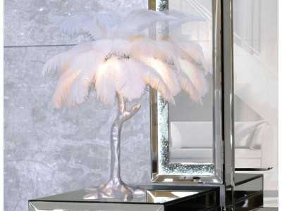 Lacquered table lamp with natural feathers - AALIYAH