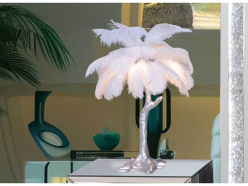 Lacquered table lamp with natural feathers - AALIYAH