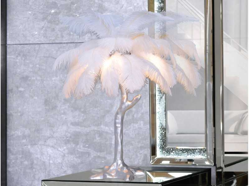 Lampe de table laquée avec plumes naturelles - AALIYAH