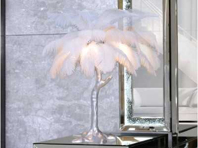 Lacquered table lamp with natural feathers - AALIYAH