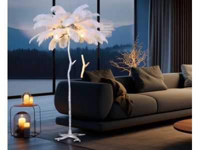 Lacquered floor lamp with natural feathers - AALIYAH XL