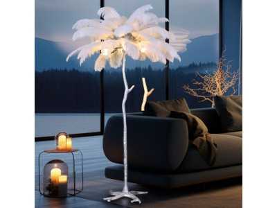 Lacquered floor lamp with natural feathers - AALIYAH XL