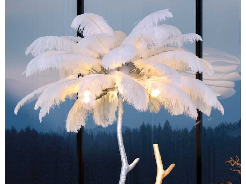 Lacquered floor lamp with natural feathers - AALIYAH XL