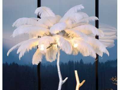 Lacquered floor lamp with natural feathers - AALIYAH XL